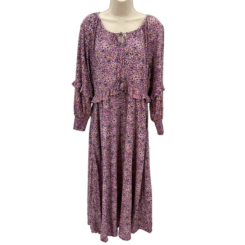 Vintage Thought Womens Prairie Ruffle Balloon Sleeve Pockets Maxi Dress Size 8